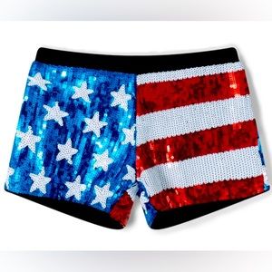 Low waist women’s patriotic sequined short shorts, size 0/2/4 (XS to S)